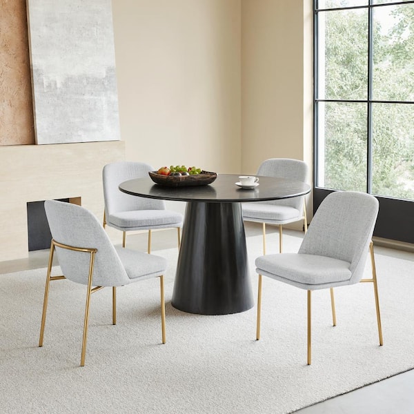 Solsticeon White Fabric Dining Chairs with Metal Frame (Set of 3)