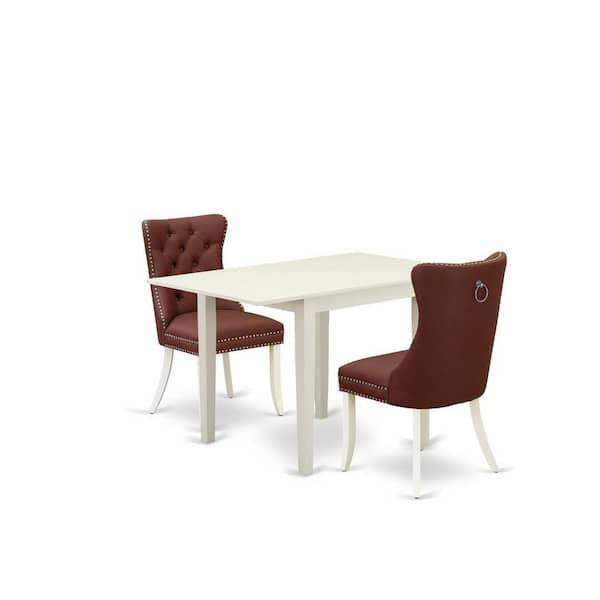 East West Furniture 3-Piece Linen White Finish Rectangular Solid Wood Top With Dropleaf Dining Table Set