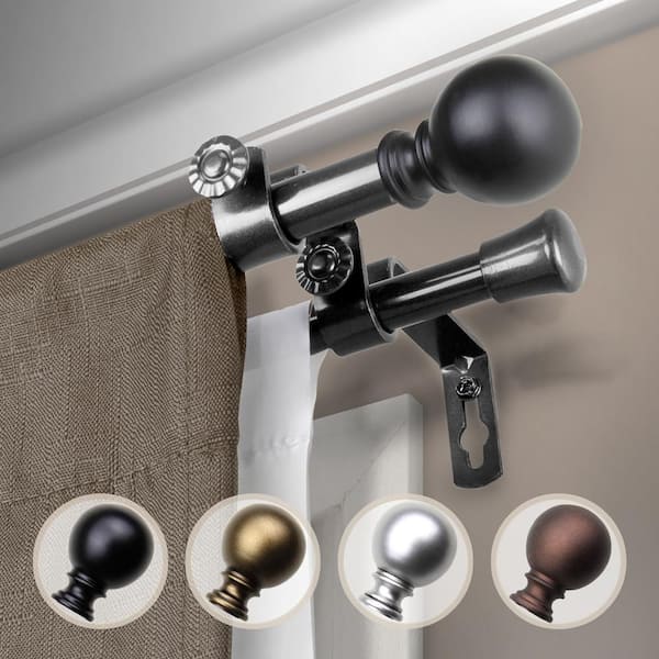 Rod Desyne 48 in. - 84 in. Telescoping 5/8 in. Double Curtain Rod Kit in  Black with Luna Finial 5710-482D - The Home Depot