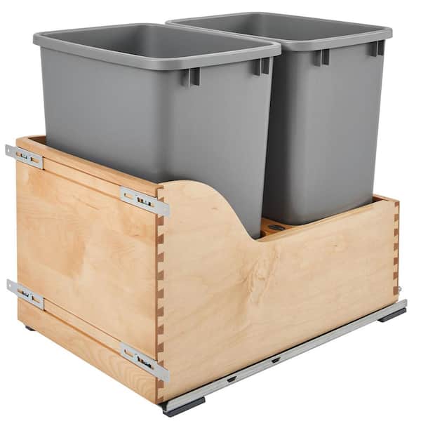 Rev-A-Shelf Natural Maple Dual Pull Out Trash Can 35 Qt w/ Soft-Close Slides