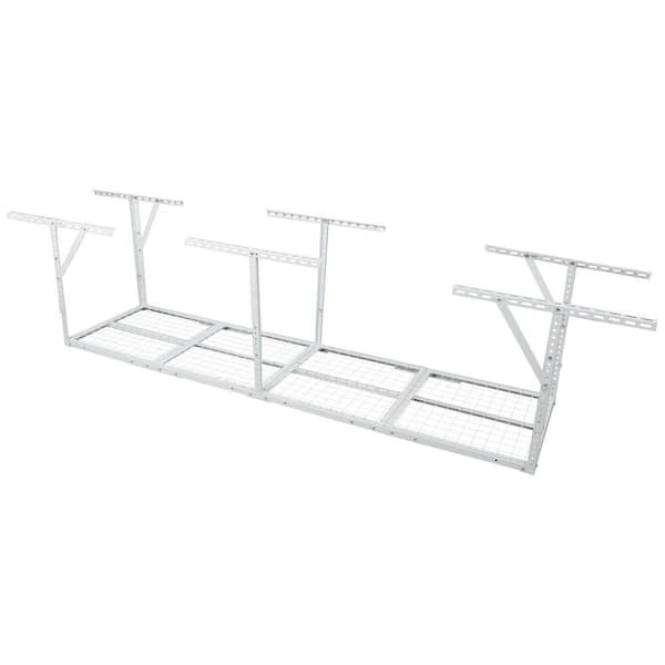 96 in. W x 40 in. H x 24 in. D White Adjustable Height Heavy Duty Steel Overhead Garage Storage Rack