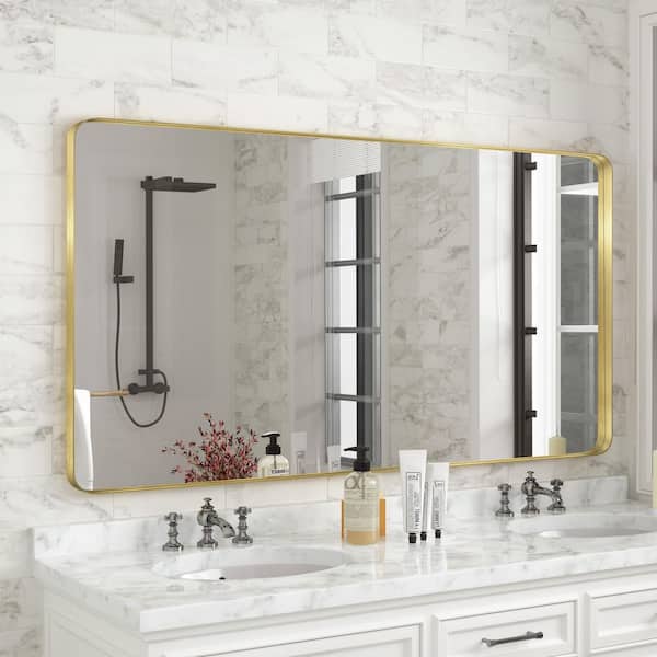 48 in. W x 36 in. H Premium Aluminum Framed Rectangular Bathroom Vanity Wall Mirror in Gold
