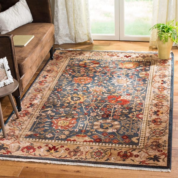 Kashan 4 ft. x 6 ft. Blue/Tan Oriental Area Rug