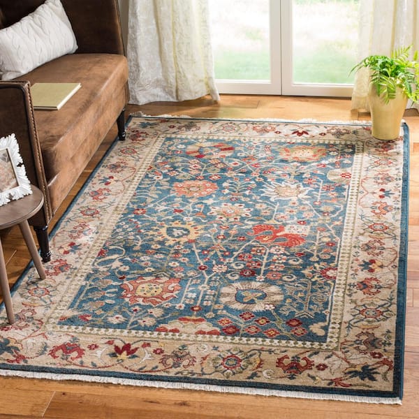 Kashan Blue/Tan 5 ft. x 7 ft. Border Area Rug