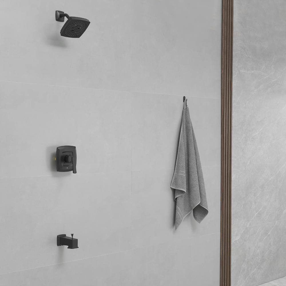 Matte Black Square Rainfall Shower Faucet Set with Tub Spout