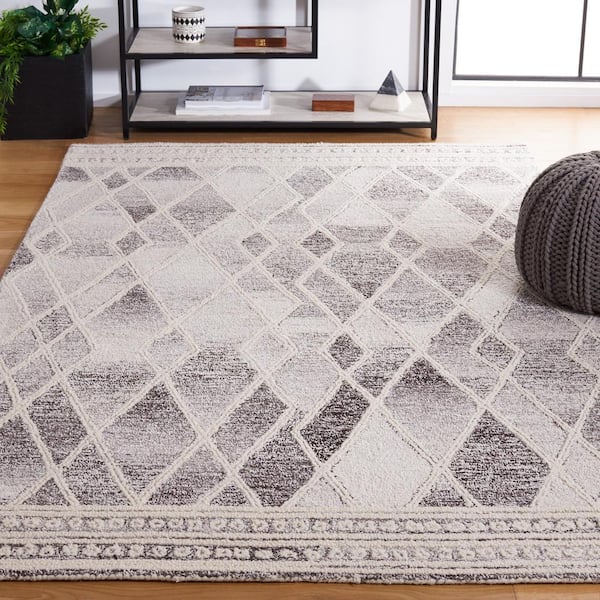 Abstract Ivory/Gray 6 ft. x 6 ft. Diamond Square Area Rug