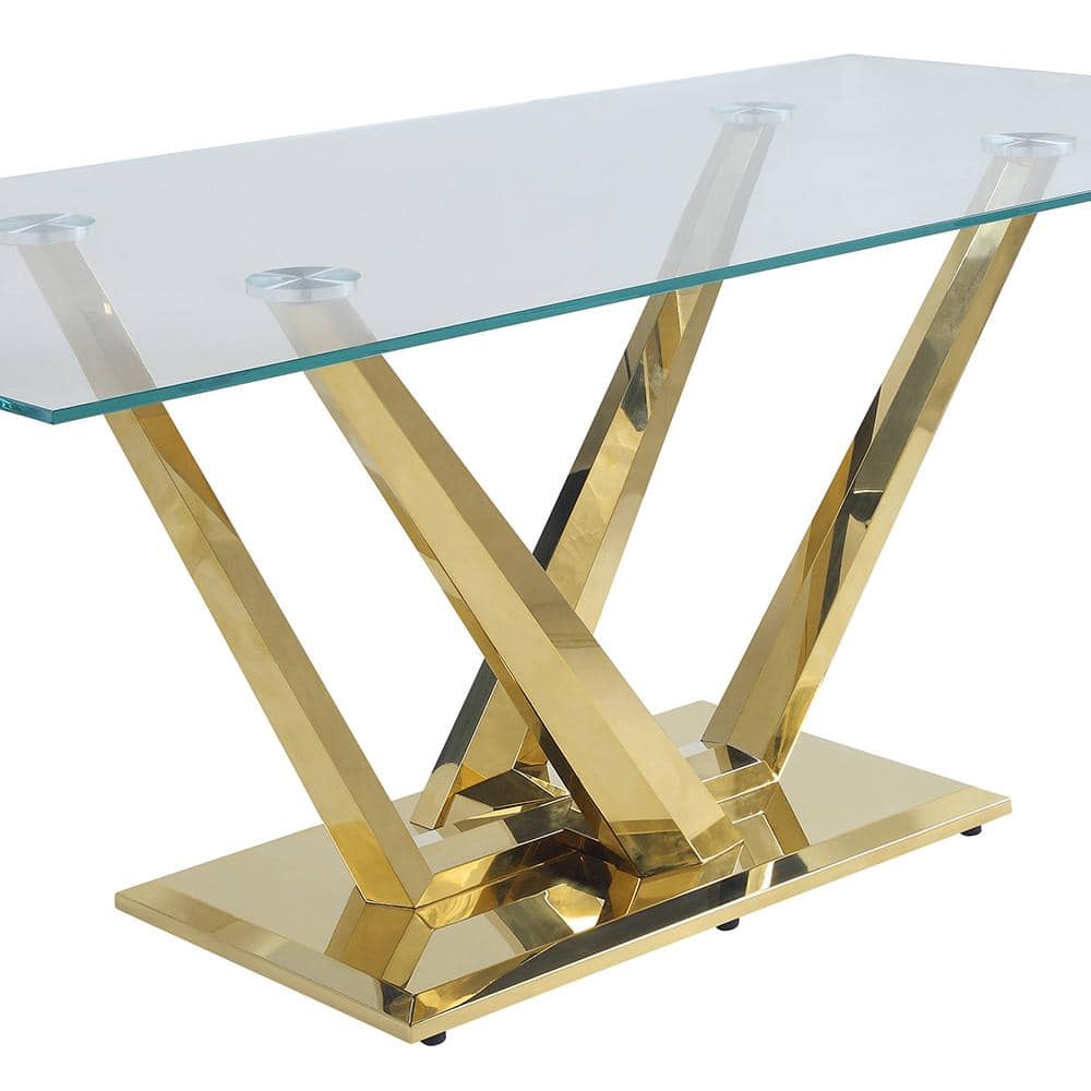 Contemporary Rectangular Clear Glass and Gold Dining Table