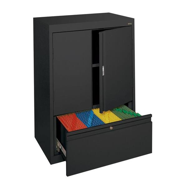 Sandusky System Series 30 in. W x 42 in. H x 18 in. D Counter Height Storage Cabinet with File Drawer in Black