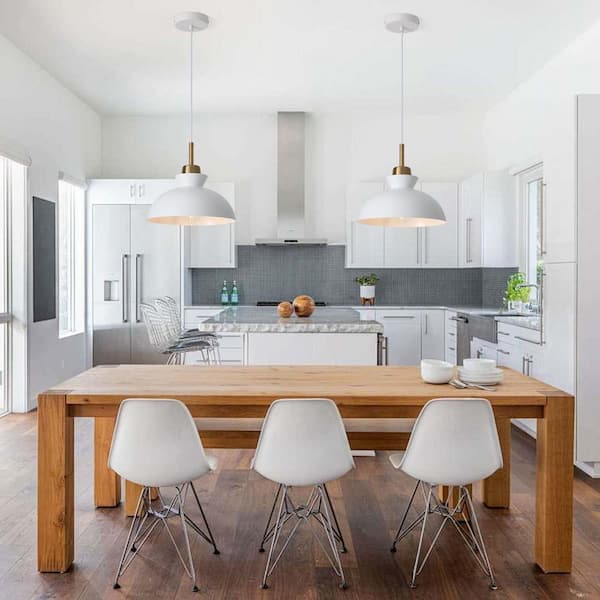 1-Light Metal Hanging Ceiling Pendant Light Chandelier Light Fixture with White Shade for Kitchen Island