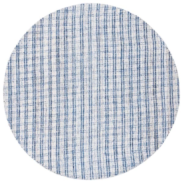Abstract Blue/Ivory 6 ft. x 6 ft. Modern Plaid Round Area Rug