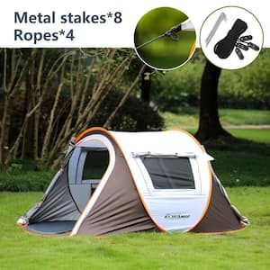 2-Person Pop Up Camping Tent 4 Mesh Windows and 2-Doors in White and Walnut