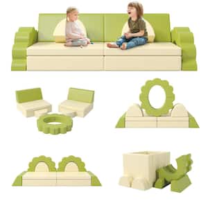 Mint Green 10-Pieces Baby Climbing and Crawl Foam Play Set, Foam Climbing Blocks Convertible Sofa, Kids Play Couch