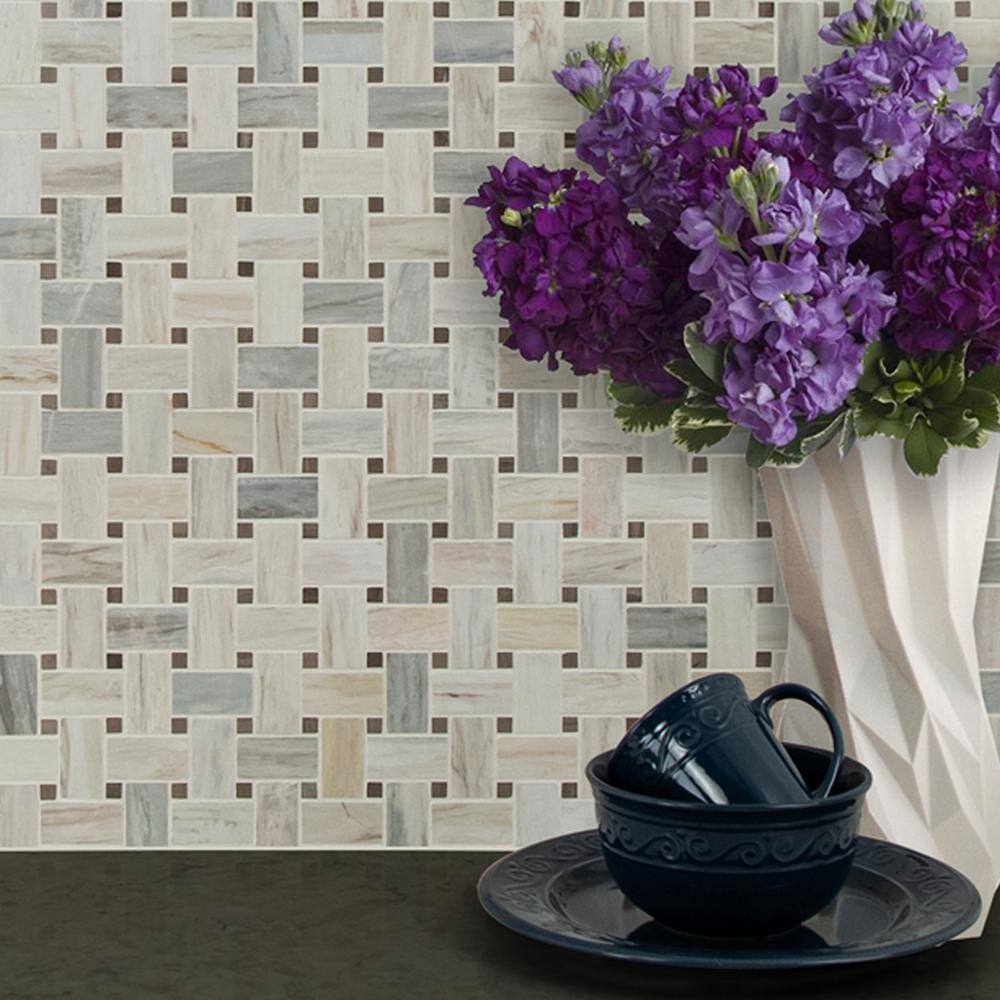 Angora Basketweave 12" x 12" Polished Marble Mosaic Tile