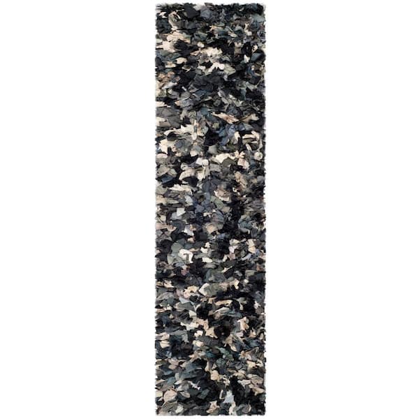 SAFAVIEH Rio Shag Gray/Multi 2 ft. x 9 ft. Solid Runner Rug
