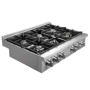Commercial Style 36 in. Slide-In Gas Cooktop in Stainless Steel with 6 Burners