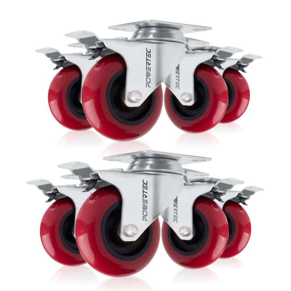 POWERTEC 3 in. Swivel Plate Caster Wheels with Brake and 640 lbs