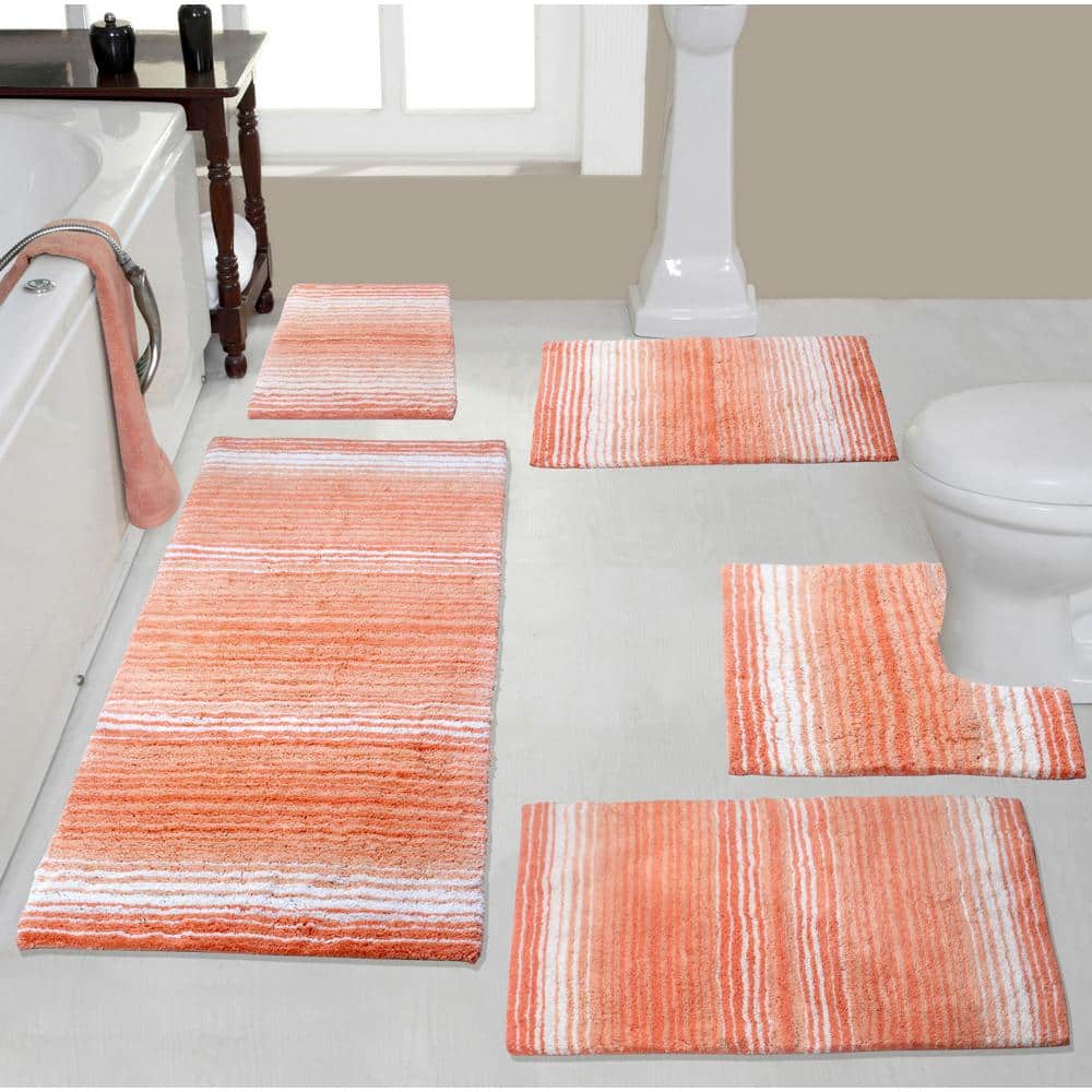 HOME WEAVERS INC Gradiation Collection Orange Stripe Cotton 5 Piece Bath rug Set BGRD5PCCO The