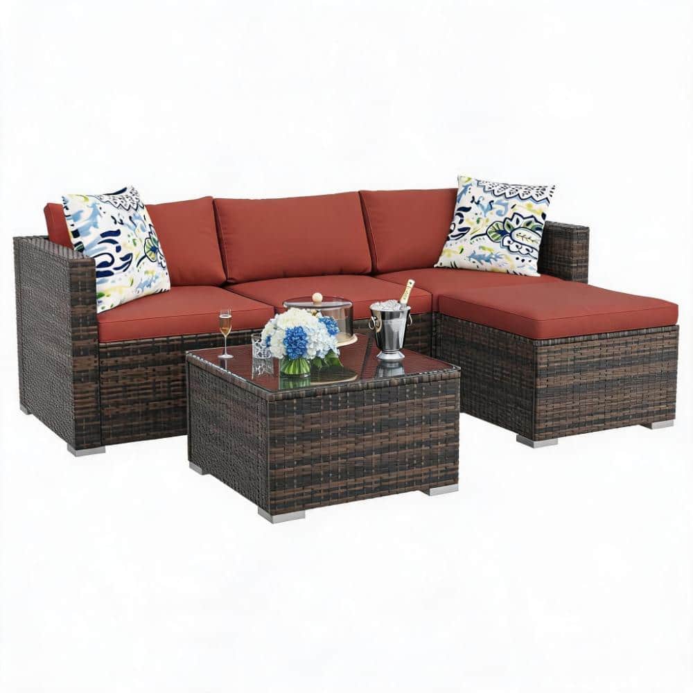 5-Piece Outdoor Rattan Patio Sofa Set – L-Shaped All-Weather Sectional Garden Furniture price history on PriceWatchPro