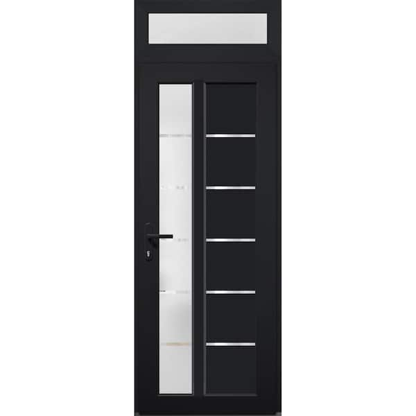 VDOMDOORS 8088 30 in. W. x 94 in. Right-hand/Inswing Frosted Glass Matte Black Metal-Plastic Steel Prehend Front Door Hardware