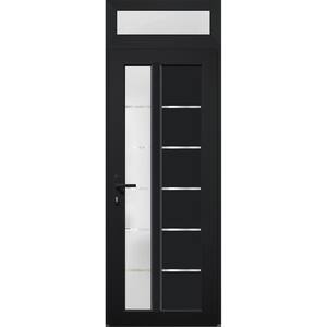 8088 30 in. x 94 in. Right-hand/Inswing Frosted Glass Matte Black Metal-Plastic Steel Prehung Front Door with Hardware