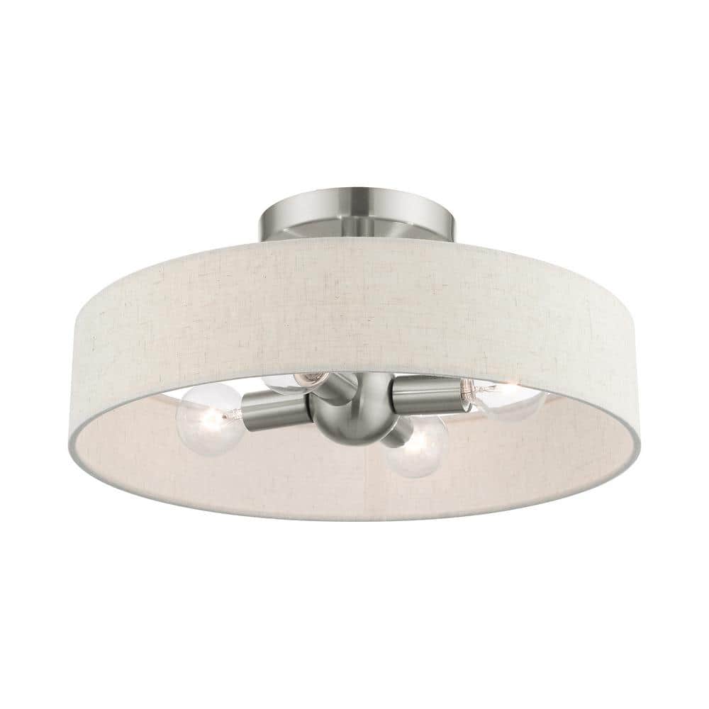 Brushed Nickel 4-Light Drum Semi-Flush Mount with Fabric Shade
