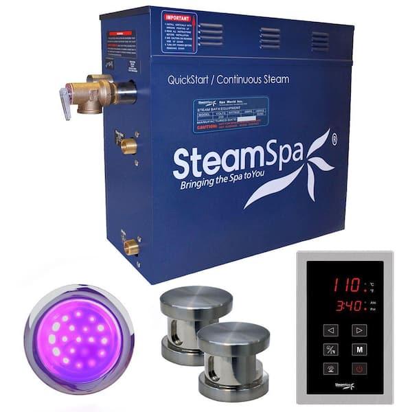 SteamSpa Indulgence 12kW QuickStart Steam Bath Generator Package in Polished Brushed Nickel