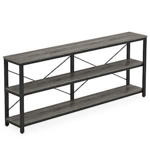Turrella 70.9 in. Black Rectangle Wood Console Table, Industrial Sofa Table, 3-Tiers TV Stand with Black Metal Frame