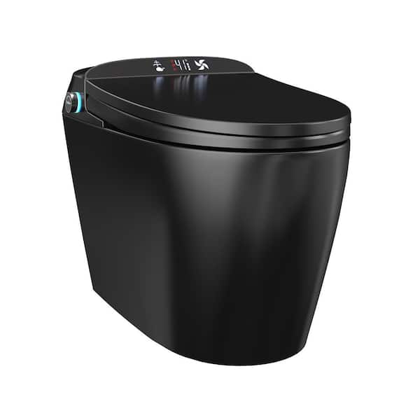 MEDUNJESS Elongated Smart Bidet Toilet 1.28 GPF in Matte Black with Auto Open, Auto Close, Auto Flush, and Heated Seat