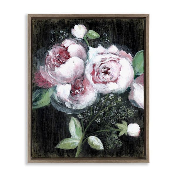 Stupell Industries Moody Roses on Black by Janet Tava Brown Floater Frame Nature Graphic Art Print 21 in. x 17 in.