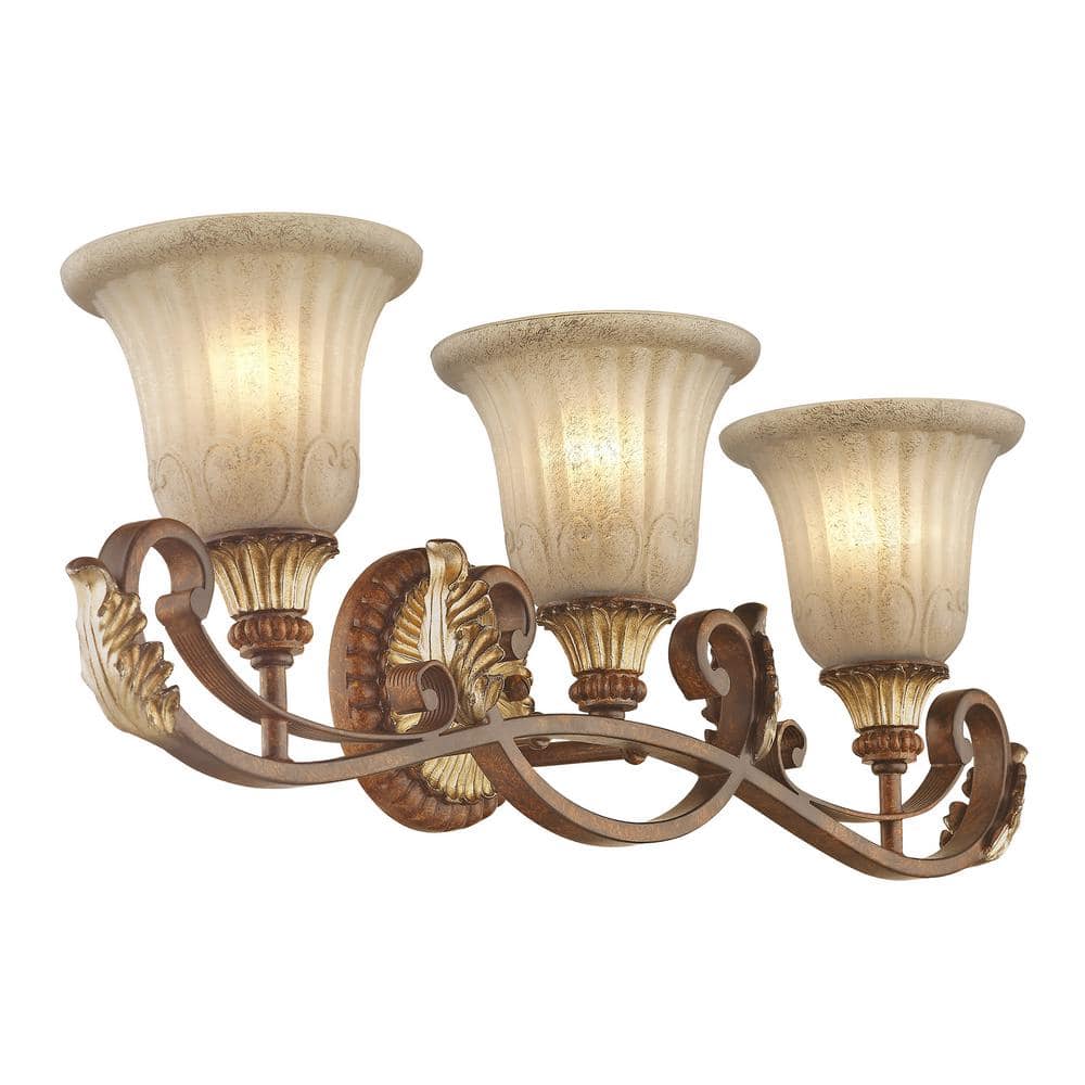 Villa Verona Bronze 3-Light Vanity with Aged Gold Leaf Accents