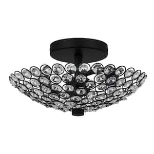 Barclay 11 in. 2-Light Matte Black and Crystal Semi Flush Mount Ceiling Light