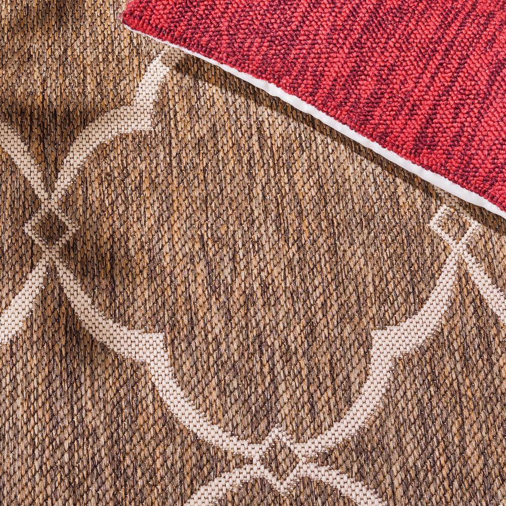 Beige and Cream Geometric Synthetic Indoor/Outdoor Area Rug