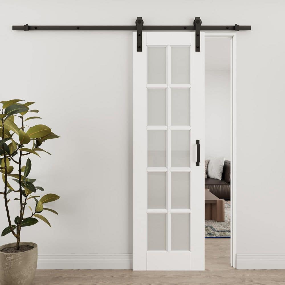 24 in. x 80 in. 10 Lite Tempered Frosted Glass White Primed MDF Sliding Barn Door with Hardware Kit and Soft Close price history on PriceWatchPro