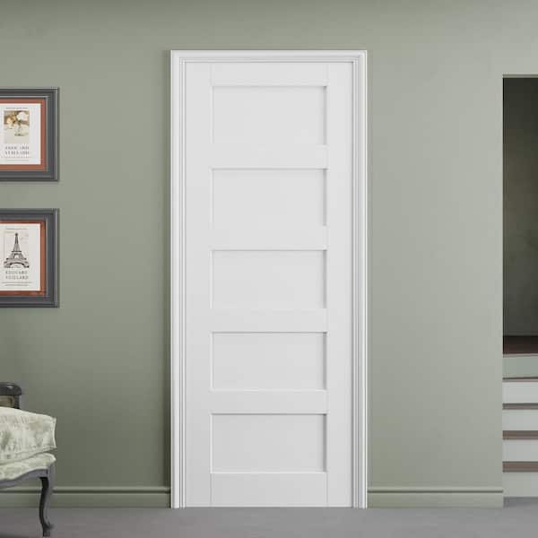 32 in. x 80 in. 5-Lite Paneled Blank Solid Core Composite Manufacture Wood White Primed Interior Door Slab
