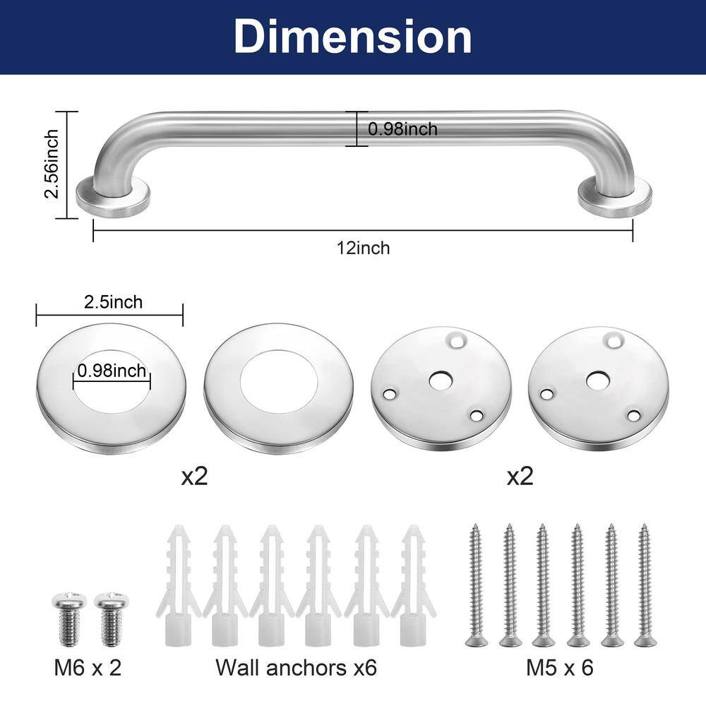 Brushed Stainless Steel 12" Bathroom Safety Grab Bar
