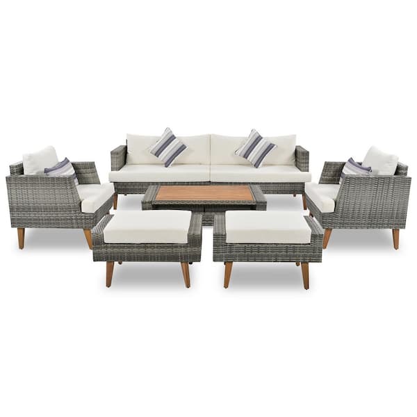 Unbranded 6-Pieces Metal Outdoor Patio Conversation Set with Grey Cushion Coffee Table for Patio Porch and Garden