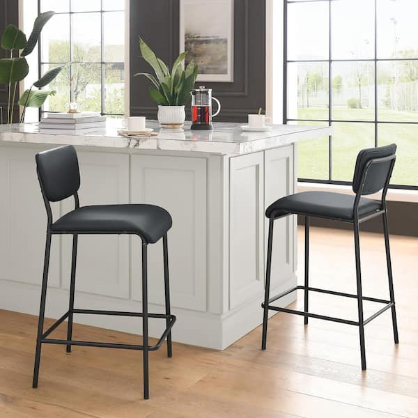 URTR 34.50 in. Black Low Back Metal Bar Stools, Dining Chair