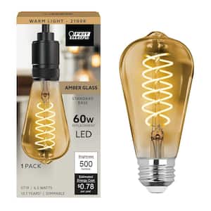 60-Watt Equivalent ST19 Dimmable Spiral Filament Amber Glass E26 Vintage Edison LED Light Bulb, Warm White