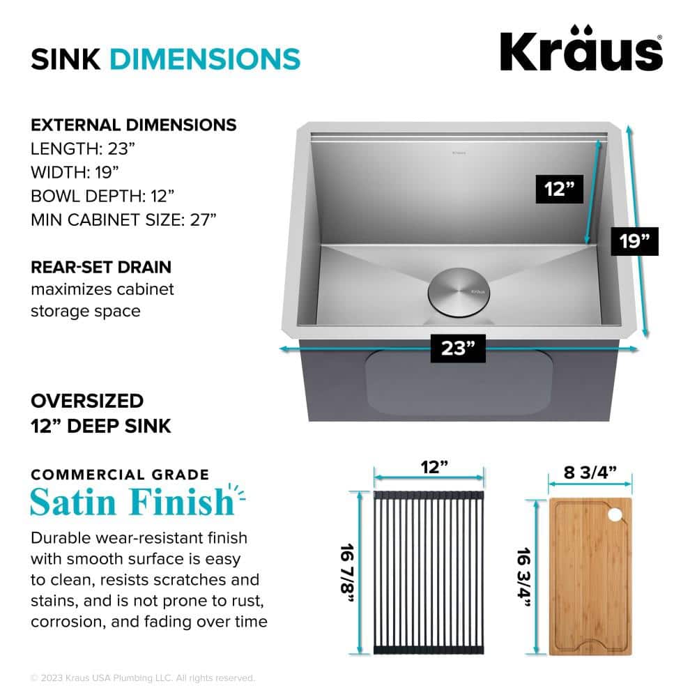 Kore 23-Inch Stainless Steel Undermount Workstation Sink