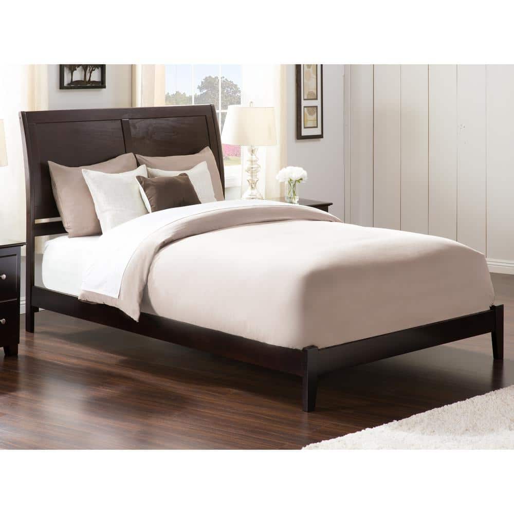 Espresso Queen Solid Wood Platform Bed with USB Charging Station