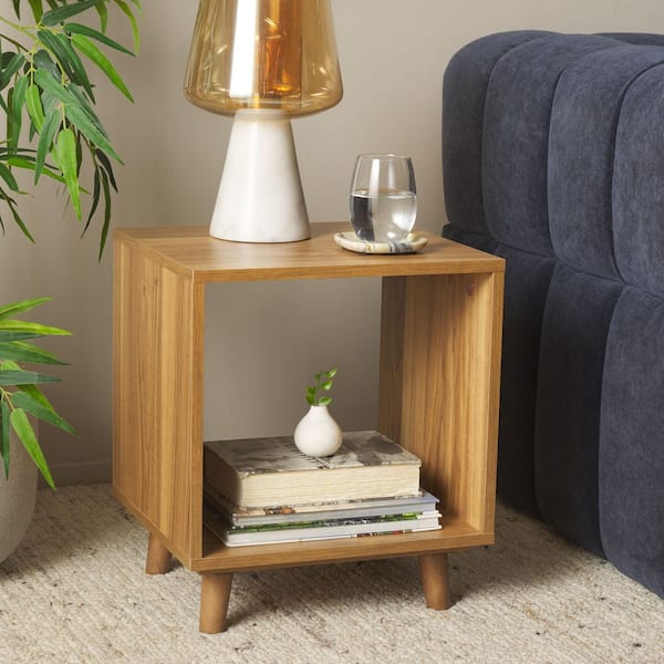 Yona 14 in. Brown Oak Wood End Table with 1 shelf
