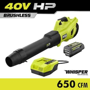 40V HP Brushless Whisper Series 160 MPH 650 CFM Cordless Battery Leaf Blower with 4.0 Ah Battery and Charger