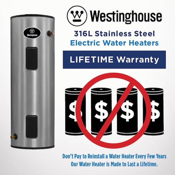 Westinghouse 80 Gal Lifetime 4500 Watt Electric Water Heater With Durable 316 L Stainless Steel Tank Wec080c2x045 The Home Depot