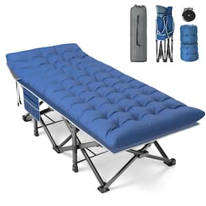 Trigg 31.5 in. Outdoor Folding Cots for Camp with Carry Bag Portable Sleeping Camping Cot, Blue Bed+Blue Pad