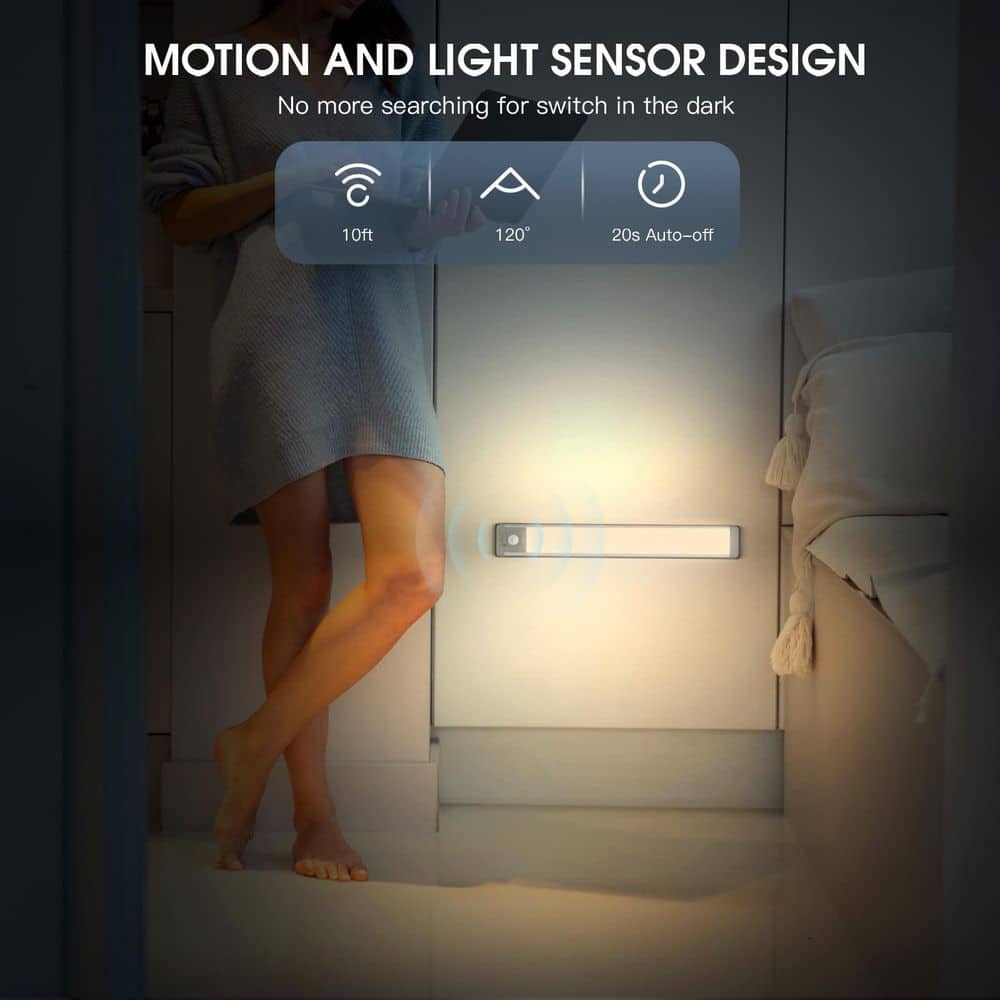 14.7 in. Warm White Aluminum Motion Sensor LED Under Cabinet Light, 2-Pack