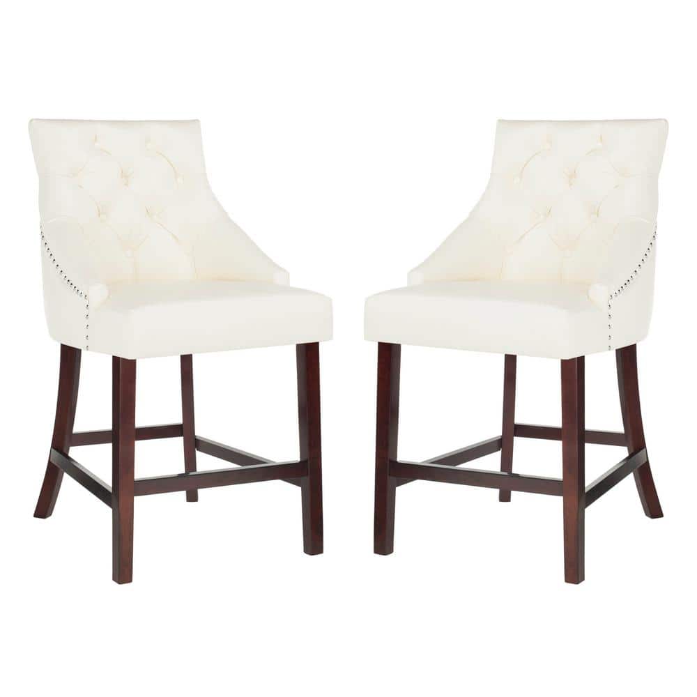 Eleni Transitional White Leather Wingback Counter Stool with Chrome Details