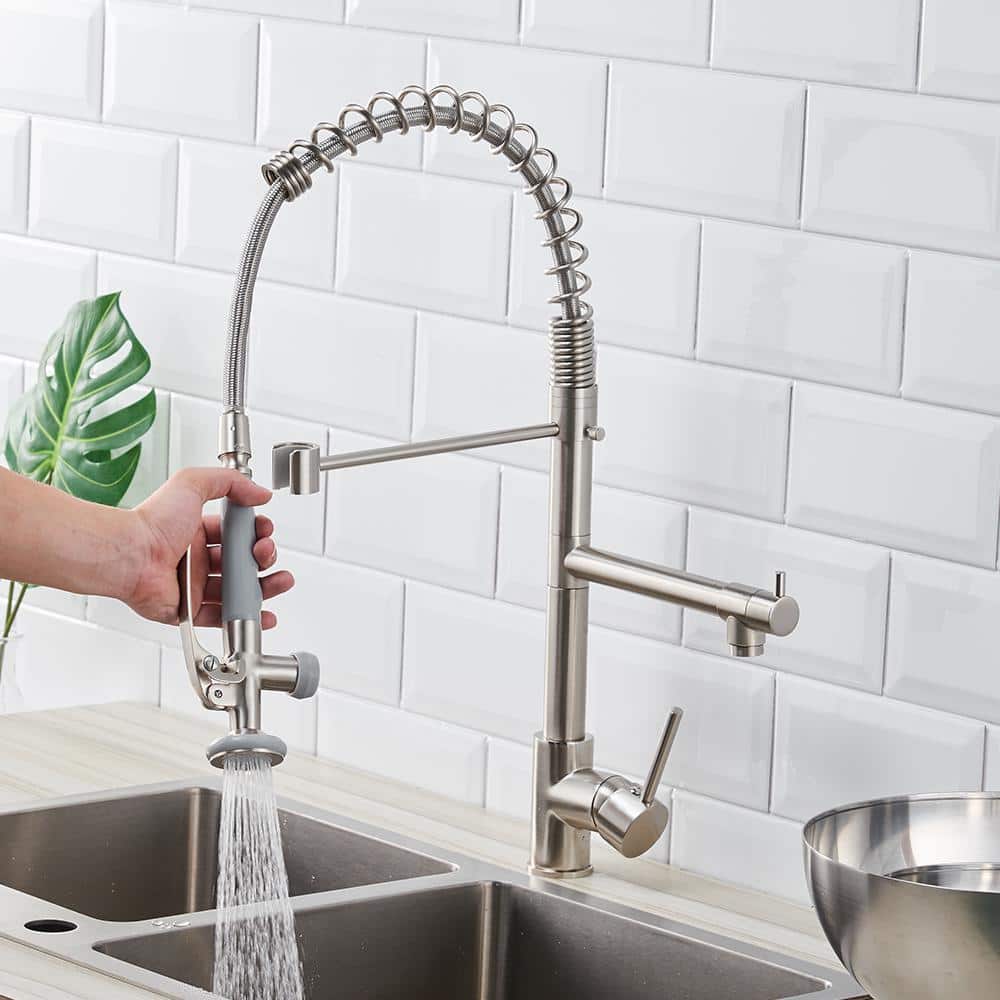 Brushed Nickel Commercial Pull-Down Kitchen Faucet with Sprayer