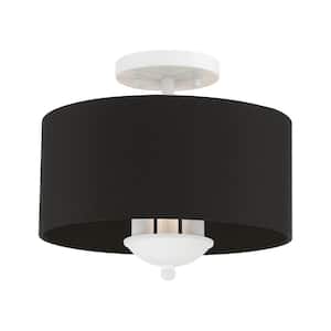 Wynbrook 12 in. 3-Lights White Semi Flush Mount with Black Fabric Shade