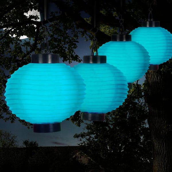 Pure Garden 4 Light Blue Outdoor Led Solar Chinese Lantern 50 19 B The Home Depot - Outdoor Led Lanterns For Patio