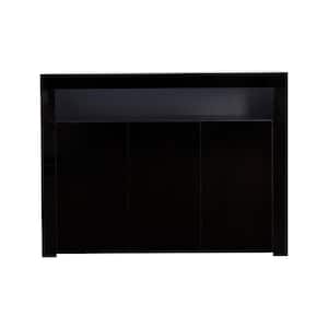 51.18 in. W x 13.78 in. D x 38.19 in. H Black Linen Cabinet TV Stand with 3-Doors and LED Light